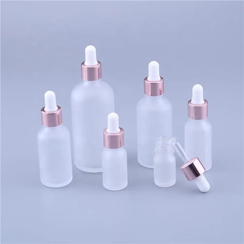 5ml 10ml 15ml 20ml 30ml 50ml 100ml Frosted Glass Dropper Bottle For Essential Oil With Rose Gold Ring Dropper Cap