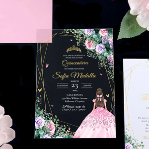 Xv Decoraciones Masquerade Royal Blue Tarjetas De Invitacin De 15 Aos Gold Print Acrílico Quinceanera Sweet 16 Tarjetas De Invitación - Product Image 6