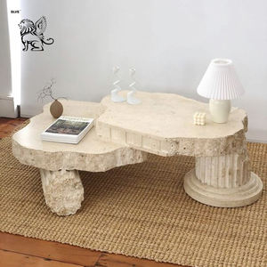 BLVE Design Moderne Salon Rupture De Luxe Colonne Romaine Rivière Pierre Table Beige Marbre Côté Table Basse - Product Image 2