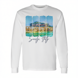 T-shirt à manches longues avec motif de peinture à la plume, Sicile, Italie, cadeau culturel, souvenir - Product Image 2