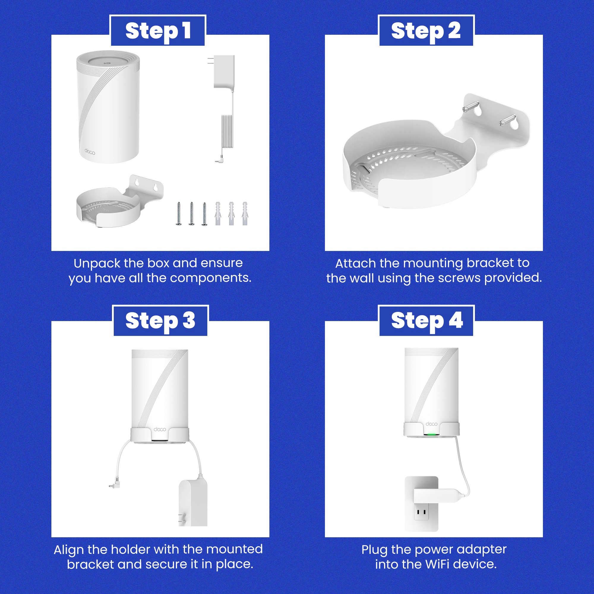 Stander Compatible With TP Link Deco BE63 / BE65 Mesh WiFi 7 System - Simple And Robust Wall Mount Stand Mount TP Link Deco BE63 / BE65 Holder With Cable Management (White