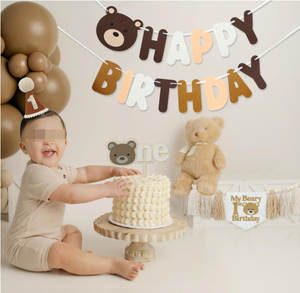 Décorations pour fête prénatale et <span class=keywords><strong>1er</strong></span> anniversaire sur le thème de l'ours : Bannière vintage suspendue, drapeaux pour <span class=keywords><strong>chaise</strong></span> haute, guirlande de pompons, chapeau 'UN' et décorations de gâteau 'Cupcake' - Product Image 4