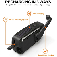 Radio solaire à manivelle avec batterie 2000 mAh, alarme SOS haute sensibilité, lampe torche LED, charge multi-mode, urgence