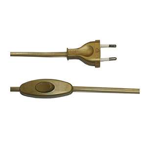 Cavo con interruttore 3A, 1,5m, 2x0,75mm, tubo piatto dorato, ideale per luci e apparecchi elettrici in interni ed esterni - Product Image 1