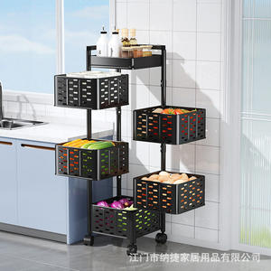 Étagère de rangement multi-niveaux Najie avec paniers rotatifs pour organiser les fruits et légumes de cuisine, type portable sur pied - Product Image 5
