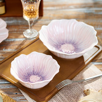 Ensemble de bols et d'assiettes en céramique florale sous glaçure violette, assiette à dessert, bols à salade et à riz, assiette à fruits, passe au micro-ondes, usage domestique et hôtelier