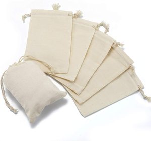 Custom Eco Friendly Organic Muslin Cotton Pouch Promotional Small White Calico Cloth Canvas Drawstring Bag With Logo Printed