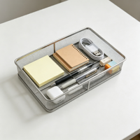 BingRong Organisateur de tiroir de bureau en acier inoxydable, plateau en treillis métallique rectangulaire, panier de rangement pour fournitures de bureau et petits accessoires