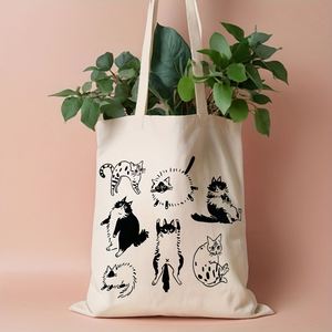 Cadeaux promotionnels, sac fourre-tout en toile avec motifs amusants d'illustrations de chats, adapté à un usage quotidien, au shopping, à l'école et aux voyages - Product Image 2