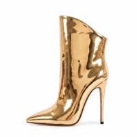Bottines pour femmes en PU effet miroir métallisé, à découpe asymétrique, bout pointu, talon aiguille, à enfiler, style défilé et clubwear, toutes tailles