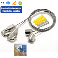 Kit Suspensi Kawat Baja Tahan Karat yang Dapat Disesuaikan, Penjepit Kabel, Perangkat Pemasangan di Langit-langit untuk Lampu Panel LED, Set Gantungan dengan Sekrup