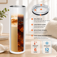 Gobelet isotherme en acier inoxydable à double paroi de 20 oz, fin, droit, vierge, pour sublimation