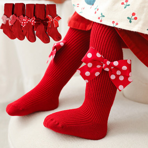 Baby <strong>Girl's</strong> Tight Pantyhose New Year <strong>Christmas</strong> Red Ribbed Bow Style <strong>Girls</strong> Cotton <strong>Tights</strong> - Product Image 1