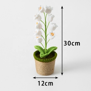 Fait à la main 9pcs Rose Cloche Orchidée Simulation Fleur Laine Tricotage Pot Plantes En Pot Décoration De Table avec PP Coton Remplissage - Product Image 3