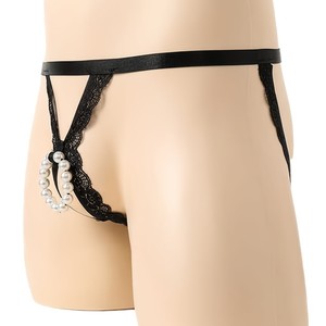 String en dentelle pour hommes avec décoration de perles, sous-vêtements érotiques en nylon noir, occasion spéciale été 2023 - Product Image 3