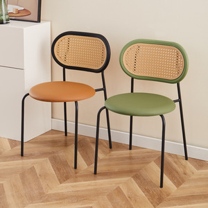 Bilido Retro Style Home Leather Backrest <b>Dining</b> <b>Chair</b> <b>Plastic</b> Rattan Luxury Hotel <b>Chairs</b> Apartment Furniture - Product Image 2
