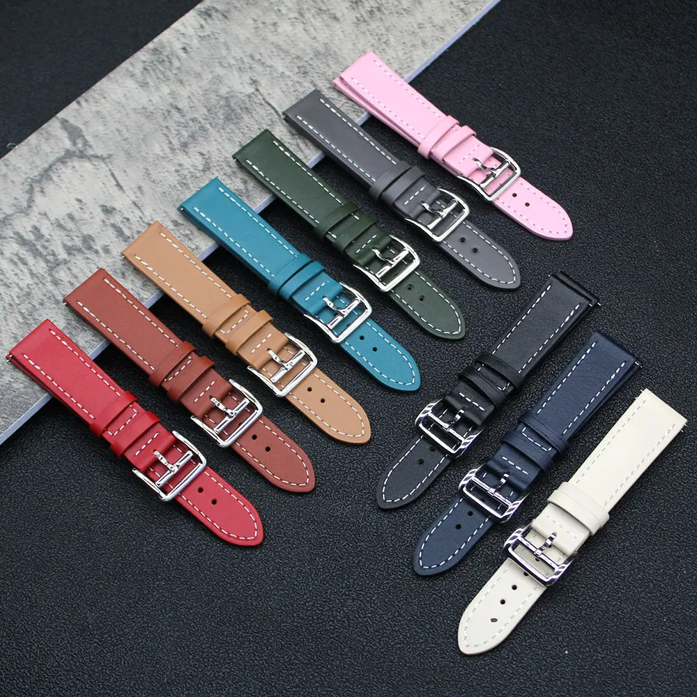 Plain Real Leather Watch Straps Top Grain Leather Gear S3 Watch Band Cowhide Single Loop Bracelet With Logo Customization