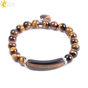 CSJA venta al por mayor pulsera elástica energía curación Natural cuentas de piedra de cristal corazón encanto Ojo de Tigre hombres pulsera <span class=keywords><strong>F105</strong></span> - Product Image 3