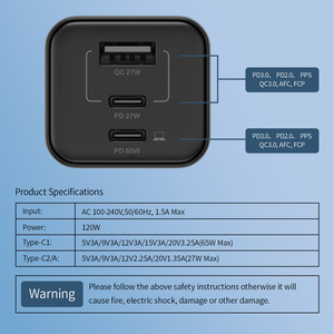 120W GAN <span class=keywords><strong>chargeur</strong></span> de voyage rapide QC3.0 PD 2C + 1A <span class=keywords><strong>chargeur</strong></span> mural USB 3 ports pour <span class=keywords><strong>Samsung</strong></span> pour iPhone montre <span class=keywords><strong>tablette</strong></span> PC ordinateur portable Protection OTP - Product Image 5