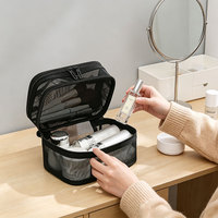 Trousse de Maquillage à 3 Niveaux en Maille, Organisateur Cosmétique, Étui de Rangement, Pochette de Voyage pour Articles de Toilette, Grande Capacité Portable, Porte-Pinceaux de Beauté, Trousse de Toilette