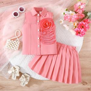 Conjunto Elegante y Vibrante de Falda Plisada y Top sin Mangas con Cuello para Niñas, <span class=keywords><strong>Ropa</strong></span> Infantil para Fiestas, Uso Diario Informal - Product Image 3