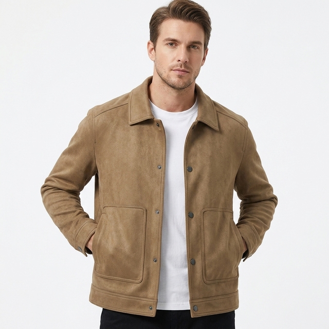 OEM Fall Winter Men's Spandex Polyester Suede Turn-down Collar Vintage Jacket Custom Single Breasted Jacket for Men