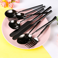 Ensemble de couverts de luxe en acier inoxydable, couteau fourchette cuillère Banquet, événement, miroir noir, élégant, mariage hôtel métal acier inoxydable