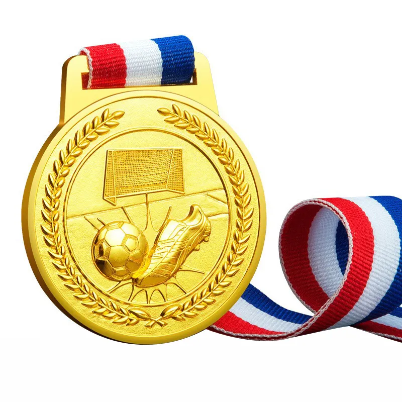 Высококачественные золотые, серебряные, бронзовые спортивные медали, 3d металлическая футбольная медаль с лентами