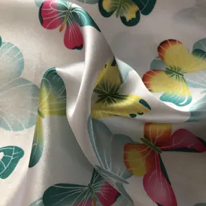 100% Polyester Woven Colorful Butterfly Print Satin Fabric for Garment
