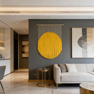 <span class=keywords><strong>Tapisserie</strong></span> murale minimaliste en macramé, cercle rond, franges vert olive, pour hôtels et chambres d'hôtes - Product Image 5