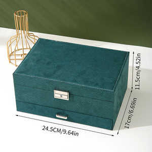 Boîte à <span class=keywords><strong>Bijoux</strong></span> en Velours Vert Foncé <span class=keywords><strong>Grande</strong></span> <span class=keywords><strong>Capacité</strong></span> Luxe Polyvalente Rangement de Bureau pour Bracelets Colliers en Daim - Product Image 6