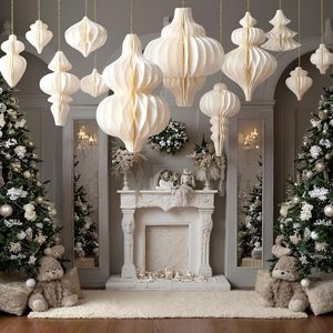 Lanterna di Carta a Nido d'Ape 3D Bianca, Ornamento Sospeso Ecologico e Riutilizzabile, Decorazione per Interni, Natale, Capodanno, Festività - Product Image 2