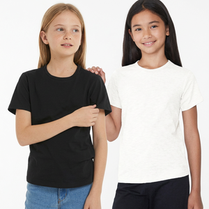 T-shirt basique à col rond et manches courtes pour filles, couleur unie, 100% coton jersey respirant 180g, vêtements décontractés, sous-vêtement, lot de 2 - Product Image 1