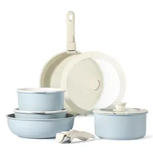 Tùy chỉnh OEM sắt aluminized thép tấm đồ nấu nướng có thể tháo rời xử lý chậu không dính Cookware Set