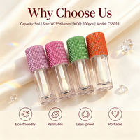 ISMAN Flacon de brillant à lèvres à paillettes avec grand pinceau, vide, 5 ml, bouchon rond en cristal transparent, conteneur de correcteur, emballage cosmétique, vente en gros