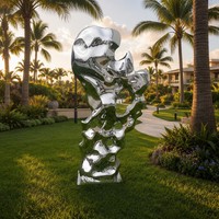 Escultura de Columna de Acero Inoxidable de Lujo, Acabado Espejo, Metal Líquido Abstracto con Orificios, para Jardín, Parque, Hotel, Plaza