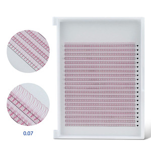 Extensions de cils pré-faits en éventail, rose, tige courte, racines courtes 3D, volume lâche Mega, 0.07MM, avec paillettes colorées roses - Product Image 4