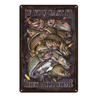 Panneau mural en étain vintage pour la pêche et la chasse en plein air, décoration rustique, idéal pour la maison ou la « grotte du pêcheur » SH007
