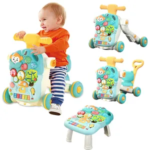 Hete Verkoop 4 In 1 Baby Spel Tafel Multifunctionele Push Auto Peuter Activiteit Speelgoed Muzikale Baby Rollator Met Wielen En Stoel