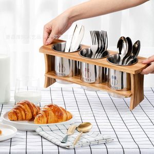 Porta Cubiertos de Bambú, Organizador de Cuchillos, Tenedores y Cucharas de Acero Inoxidable, Almacenamiento de Cocina, Diseño Minimalista - Product Image 3