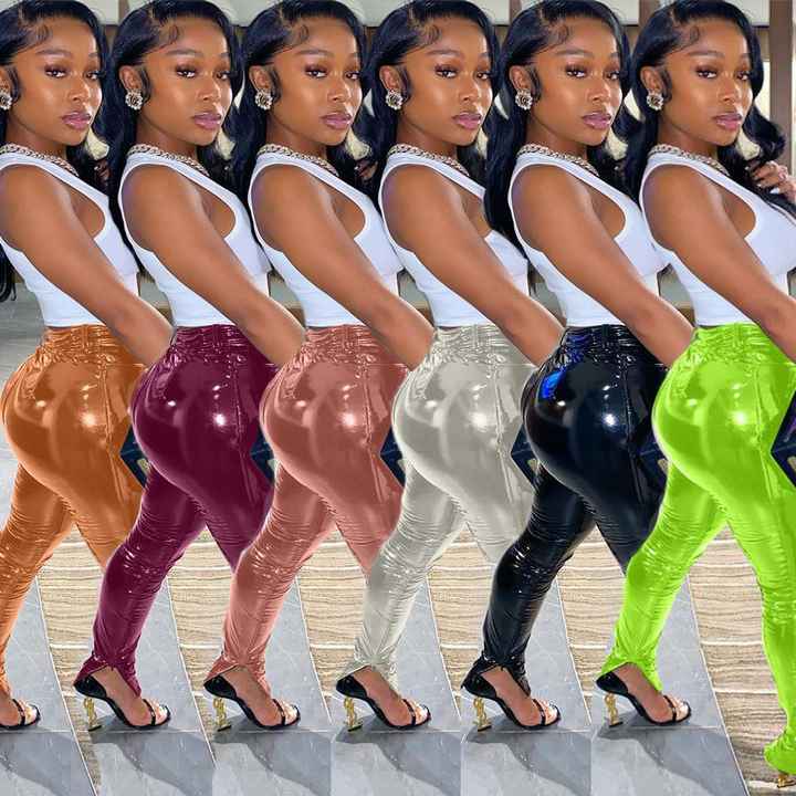 Winter Womens PU Leather Pants - High Elastic Waist Leggings