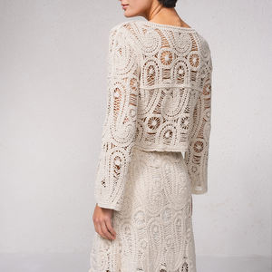 Ensemble deux pièces en coton personnalisé : haut brodé ajouré à manches longues et robe ajustée de haute qualité - Product Image 4