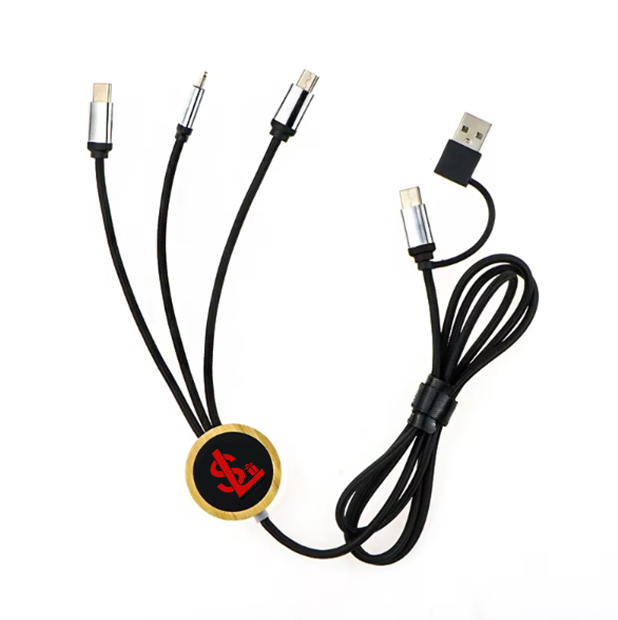 Wholesale Eco-friendly Cross-Border Model Conversion Bamboo Luminous Two-to-Three Braided Mobile Phone Charging Cable