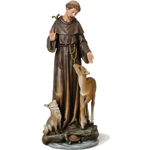 성 프란치스코와 동물 사슴 거북이 여우의 수지 묵주 동상