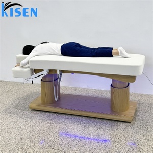 Table de massage électrique KISEN avec base en bois pour salon de beauté, lit de soin du visage et des cils, chaise de cosmétique avec LED, mobilier de salon - Product Image 6