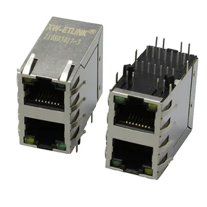 Led 8 Pin 5G 10G POE Rj45 Female Connector 2X1 8P8C Plug Rj45 Pcb Jack Rj45 Trapezoidal Jack POE+ Ethernet Rj45 Connector