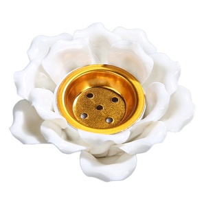 Brûleur d'encens créatif en céramique, forme de fleur de lotus islamique arabe, brûleur d'encens en métal, porte-bougie en céramique pour bougie chauffe-plat, pour intérieur - Product Image 6