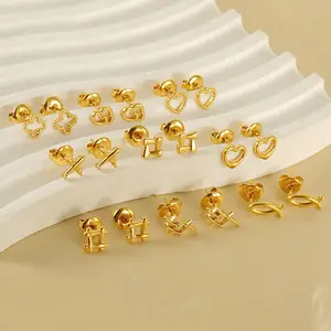 Mignon petit design en acier inoxydable plaqué or 18 carats boucles d'oreilles coeur délicat pour les femmes mode bijoux minimalistes