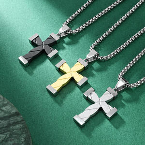 人格レトロつや消しゴールドブラックメッキステンレススチールツイストクロスペンダントネックレスクリスチャンスピリチュアルジュエリー - Product Image 1