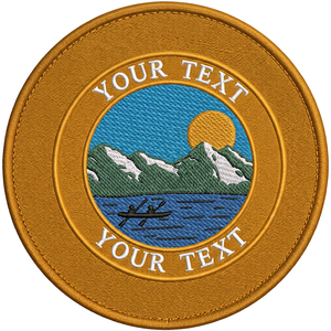 Custom Eco-Friendly Embroidered Circular <b>Patch</b> with Mountain Lake Scene Canvas <b>Sew</b>-<b>On</b> Fabric Badge for Gifts - Product Image 1